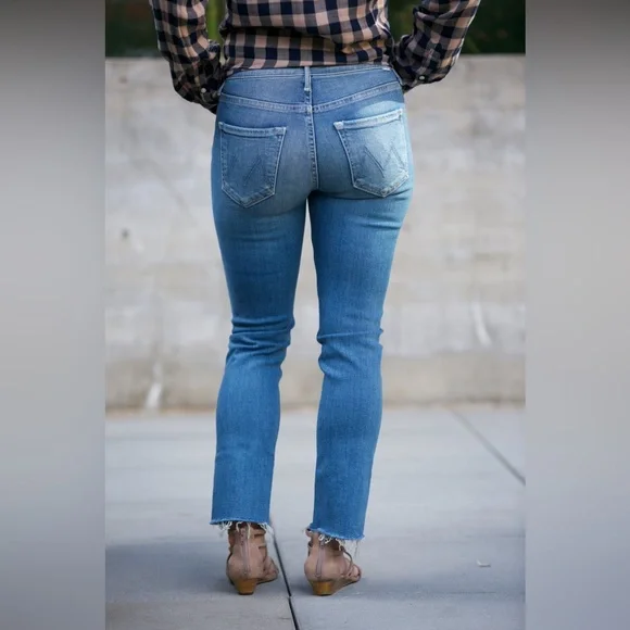 Mother The Mid-Rise Dazzler Ankle Fray Women’s Blue Denim Jeans Size 31 - Picture 3 of 15